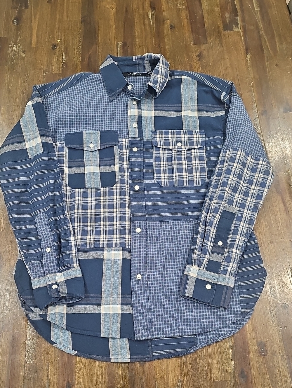 Ralph Lauren Patchwork Plaid Button-Down Shirt - Blue